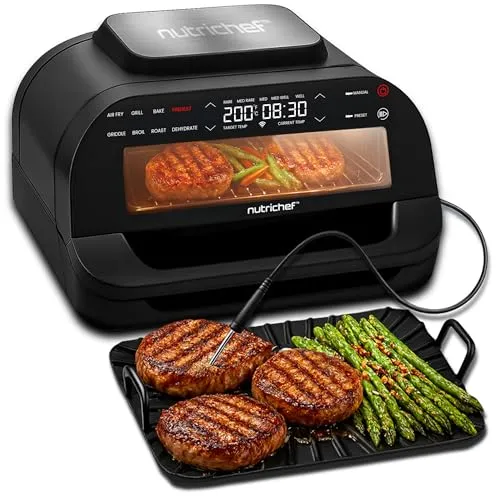 Nutrichef Indoor Smokeless Grill | 7-in-1 Smart Grill & Heißluftfritteuse mit 6L Kapazität