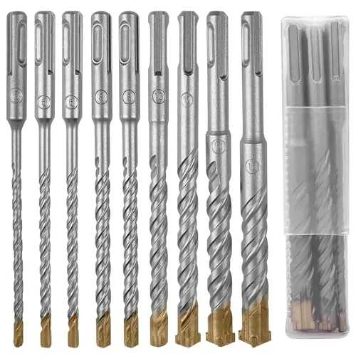 Rseuphiee SDS PLUS Hammerbohrer Set, 9 Stück Betonbohrer SDS Plus Bohrer Set, 5/6/6/8/8/10/12/14/16 x 160mm SDS Steinbohrer mit 4 Schneiden, Bohrer Set für Beton, Ziegel, Zement, Stein