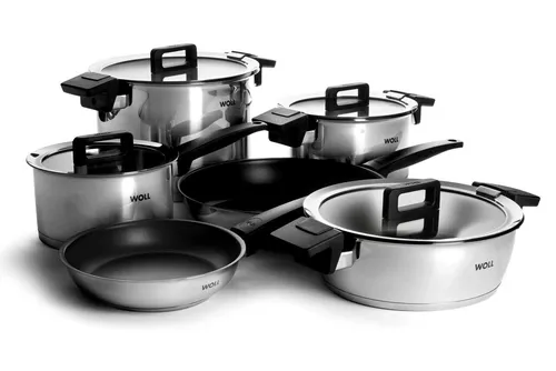 Woll Concept 10tlg Topf- und Pfannenset - Kochtöpfe aus 18/10 Edelstahl, induktionsgeeignet und backofenfest bis 200°C. Mit sicheres Glasdeckel-Design für schonendes Kochen und einfaches Abgießen.
