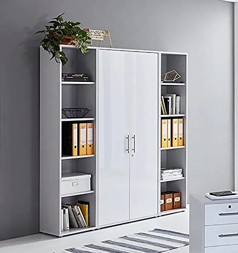 BMG Möbel Büromöbel-Set Tabor Office 2-tlg. Lichtgrau/Weiß Matt - Büromöbel-Set mit abschließbarem Aktenschrank und Aktenregal, pflegeleichte Oberfläche und Made in Germany für mehr Ordnung im Home Office.