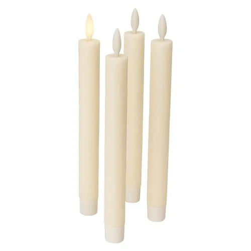 Fachhandel Plus LED Stabkerzen 4er Set mit Timer – Echtwachskerzen 24,5 cm mit 3D Flamme & Fernbedienung – flackernde LED Kerzen für Kerzenhalter