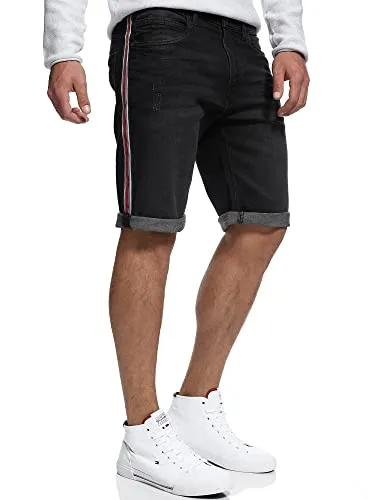 Indicode Herren Fife Jeans Shorts mit 5 Taschen im Used Look - Black, 3XL - Stylische Herren Shorts von INDICODE mit sportiven Streifen-Tapes. Hoher Tragekomfort dank hochwertiger Baumwollmischung und Stretch-Anteil. Ideal für entspannte Tage und moderne Styles!