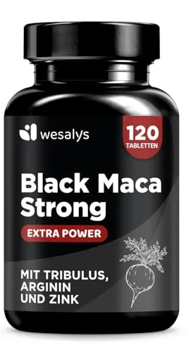 Maca Kapseln hochdosiert – 30.000mg, Black Maca 20:1 Extrakt mit Tribulus terrestris, Arginin, Zink, Vitamin B, Selen - 120 Kapsel Heldenkraft für Männer