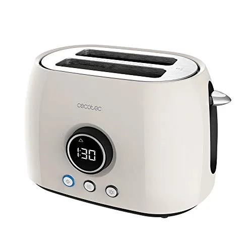 Cecotec Tostadora digital ClassicToast 8000 Biege Double - Toaster mit digitaler Anzeige und 800 W, ideal für dicke Brote. 3 voreingestellte Funktionen und einfach zu reinigende Krümelschublade für perfekten Toast.