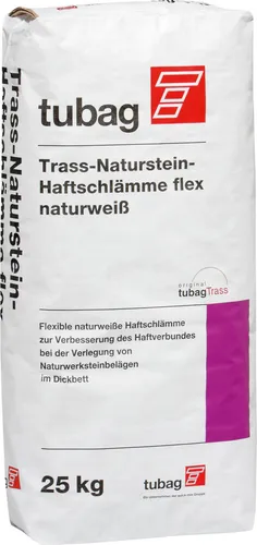 tubag TNH-flex Trass Naturstein Haftschlämme - 25 kg Sack - Flexible Haftschlämme für optimalen Haftverbund von Pflastersteinen. Ideal für verschiedene Untergründe. Sicherheitshinweise beachten!