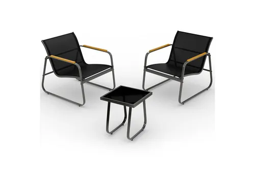 Blumtal Gartenmöbel Set 3er - Balkonmöbel Set für 2 Personen - Esssets für die Terrasse: Wetterbeständiges und pflegeleichtes Set mit 2 Sesseln und einem Glastisch für entspannte Stunden im Freien. Robustes Stahlgestell sorgt für Stabilität und Langlebigkeit.