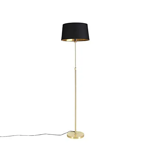 QAZQA Klassisch Antik Stehleuchte Gold Messing mit schwarzem Schirm - Standleuchte im klassischen Antik-Stil, verstellbar und ideal für Wohnzimmer oder Schlafzimmer. Dimmbar (Dimmer nicht enthalten), max. 60 Watt, für gemütliche Atmosphäre.