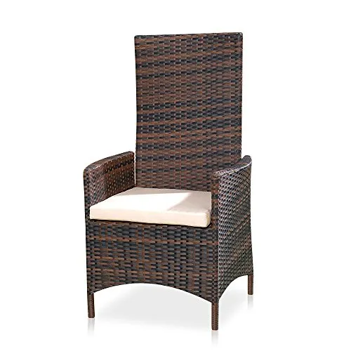 Melko Relaxsessel Polyrattan Garten, ca. 62 x 57 x 111 cm, verstellbar, wetterfest, inkl. Sitzkissen, Braun