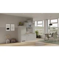 Flex-Well Exclusiv Küchenzeile 1602-002 Lund 210 cm - Einbauküche in Lichtgrau glänzend und Rauchgrau, ideal für Singles und kleine Räume. Flexibel montierbar mit hochwertigen, pflegeleichten Fronten und umfangreicher Ausstattung inklusive Kühlschrank und Mikrowelle.