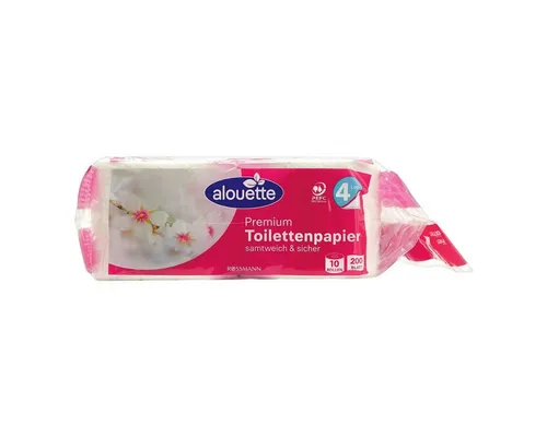 Produktbild alouette Toilettenpapier Premium (10-St), 4-lagig, weiß mit Prägung, 200 Blatt/Rolle
