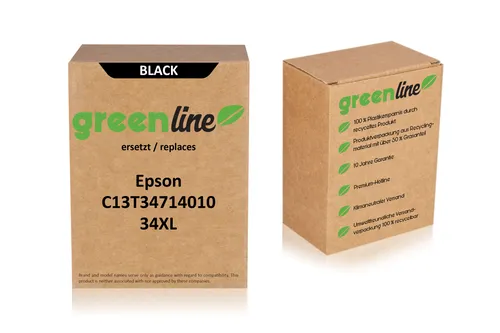 greenline Ersatz für Epson C 13 T 34714010 34XL - Tintenpatrone schwarz, 16 ml, hochwertige Druckqualität für Epson WorkForce Pro Serien