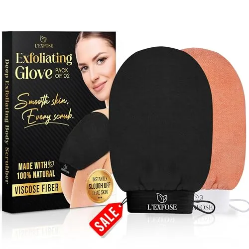 L'Exfose 2 x Peeling-Handschuh für Körper – Kessa Rosshaar-Peeling-Handschuh für Körper und Gesicht aus natürlicher Viskose – entfernt abgestorbene Hautzellen und spendet Feuchtigkeit – angenehmes