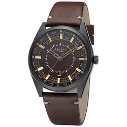Regent Herren Uhr Leder braun BA-765 - Elegante Armbanduhr - Stilvolle Herrenuhr mit dunkelbraunem Lederarmband und Saphirglas. Das edle Design und die 10 ATM Wasserdichtigkeit machen sie zum perfekten Begleiter für jeden Anlass.
