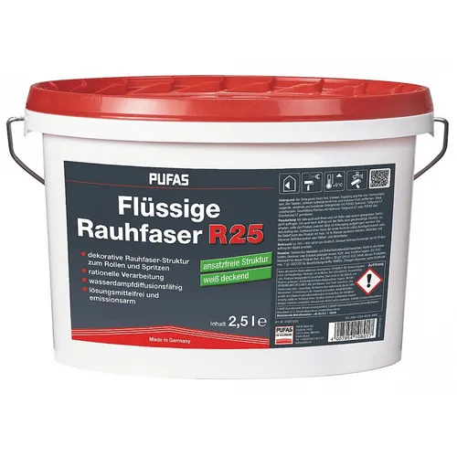 Flüssige Rauhfaser R25 waschfeste Dispersionsfarbe ansatzfrei 2,5 L (6,30€/1l)