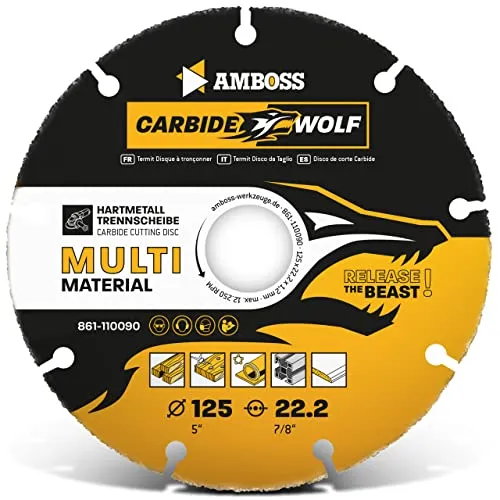 Amboss Carbide Wolf Ø 125mm - Multi Hartmetall Trennscheibe für Winkelschleifer (Flex,Bosch uva) - Holz (mit Nägeln), Kunststoff, Plastik, Gips - Holztrennscheibe, Universal Sägeblatt, Speedcutter