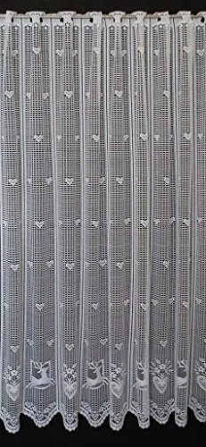 frankgardinen Scheibengardine Hirsch und Herz 180 cm hoch weiß - Wunschbreite frei wählbar durch gekaufte Menge in 25 cm Schritten - Meterware