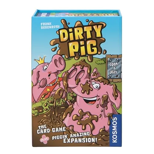 Thames & Kosmos Dirty Pig Open & Play, lustiges Kartenspiel, Familienspiele für Spieleabend, Brettspiele für Erwachsene und Kinder, für 2 bis 4 Spieler, ab 7 Jahren, Rosa, Braun, Blau