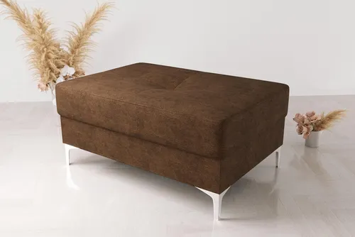 Moderne Ottomane Couch Hocker in Braun - Eleganter Polsterhocker mit rechteckiger Form, ideal für Wohnzimmer oder Schlafzimmer. Mit mittelweicher Füllung und stabiler Chrombasis, bietet er zusätzlichen Sitzkomfort.