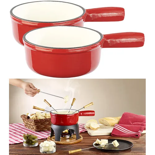 Rosenstein & Söhne Fondue: 2er-Set Käsefondue-Töpfe aus Gusseisen, 16 cm