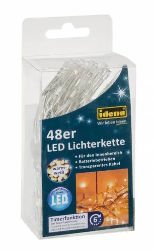 Idena LED-Lichterkette LED Lichterkette 48er 39,5 m innen außen Timerfunktion