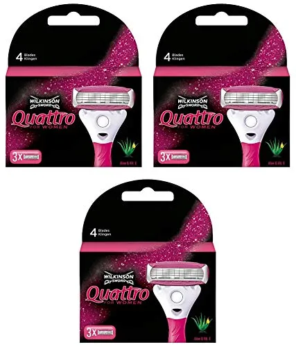 Wilkinson Sword Quattro Women | 9 Klingen für glatte Bein, Achseln und Bikinizone | Sparpack | Jahresvorrat