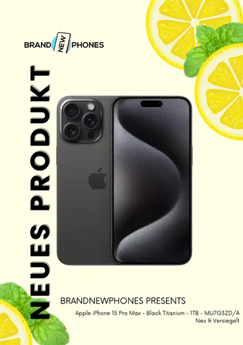 Apple iPhone 15 Pro Max 1TB Titan Schwarz - Ultra-robustes Smartphone mit erstklassiger Kamera und 120 Hz Super Retina XDR-Display