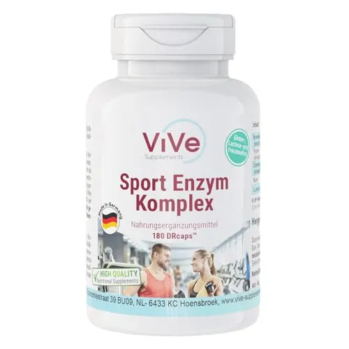 Sport Enzym Komplex - 180 Kapseln von ViVe Supplements - Enzym-Präparate - Hochdosierte DRcaps ohne Zusatzstoffe, hergestellt in Deutschland für optimale Bioverfügbarkeit und höchste Reinheit.