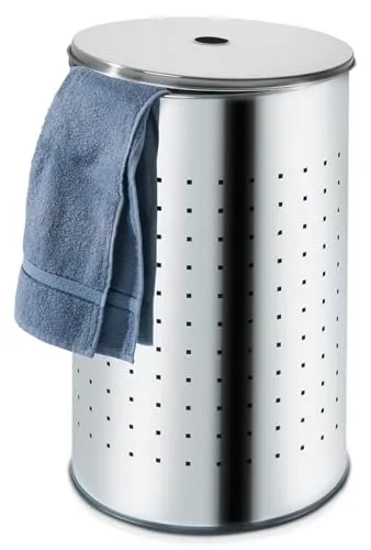 Home4You Wäschetonne Edelstahl 37L mit Deckel - Wäschetonne aus Edelstahl mit 37 Litern Fassungsvermögen, ideal für optimale Belüftung durch kleine Löcher. Perfekt für ein ordentliches Zuhause!