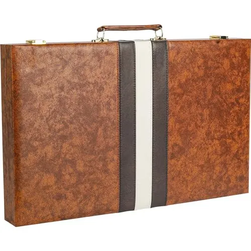 Backgammon 604163 Koffer braun mit braunen/weiß Streifen38 cm.Kunstleder