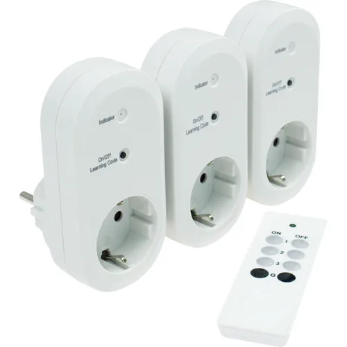 Funksteckdose 3er Set - Innenbereich mit Fernbedienung - Steckdosen & Zubehör, kabelloses 3er Set mit 30m Reichweite und kindergesichertem Design für komfortable Lichtsteuerung in jedem Raum.