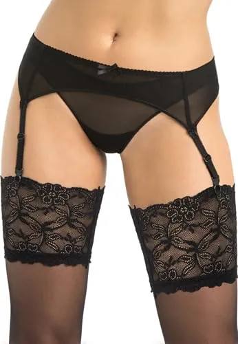 Teyli Strumpfhalter Damen - Strumpfgürtel für Damen aus Mesh - Strapsgürtel im Klassischen Schnitt - Garter Suspender Belt Schwarz XL