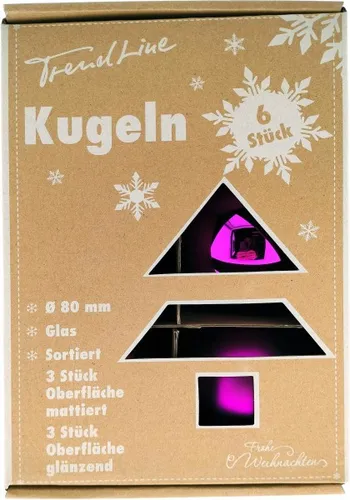TrendLine Deko Set aus 6 Christbaumkugeln aus Glas 8 cm lila Hängedekoration