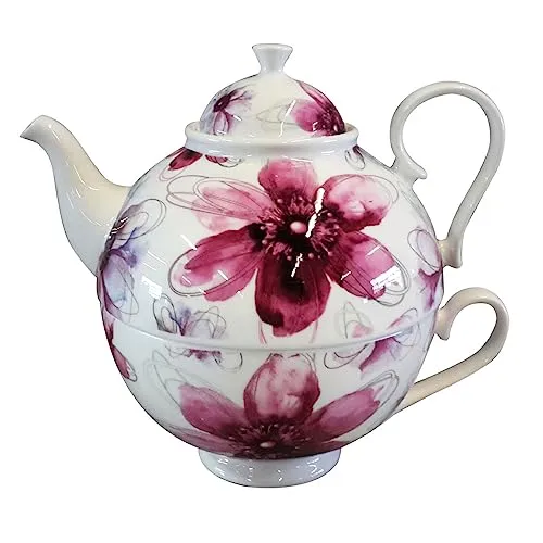 Jameson & Tailor Tea for One - Brillantporzellan Blüten pink - Teekanne für eine Person aus elegantem Brillantporzellan, ergonomischer Griff für komfortables Einschenken, ideal für verschiedene Teesorten.