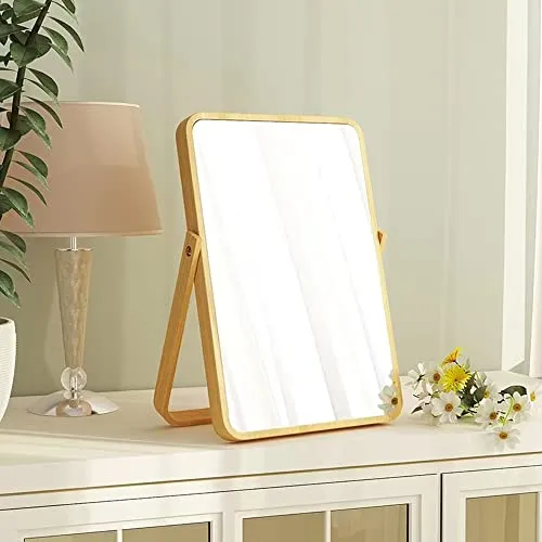 Hosoncovy Holzrahmen Ständer Make-up Spiegel Kosmetikspiegel Tischspiegel mit Holzrahmen und Standspiegel zum Aufhängen (Weiß)