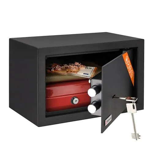 Brihard Home Kleiner Tresor für Zuhause mit Schlüssel 20x31x20cm, 11L Mini Safe für Zuhause oder Büro aus Robustem Stahl