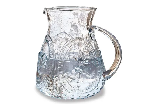 LOBERON Krug Pépin - Edle Lilien-Prägung - Karaffe mit Vintage-Flair, mundgeblasen aus klarem Glas, ideal als Getränkespender oder Blumenvase. Langlebig und nachhaltig aus nachwachsenden Rohstoffen.