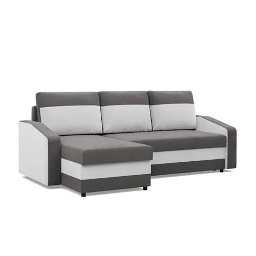 Ecksofa Orion mit Schlaffunktion, Grau + Weiß von Mebligo