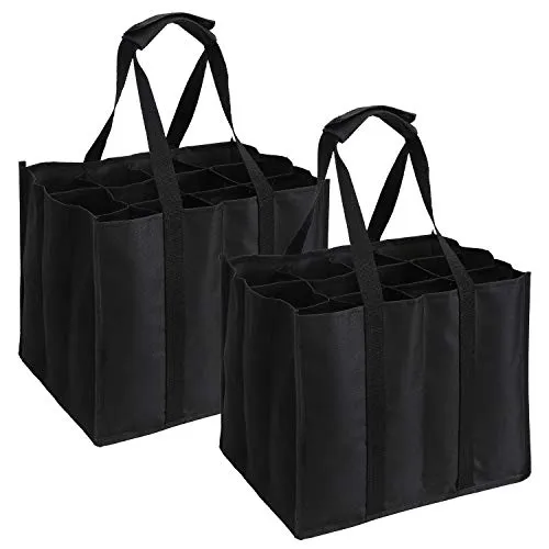 Tebery 2 Stück 12er Bottle Bag, Flaschentasche für 24 x 1.5 Liter Flaschen, Wasser Flaschen Tagetasche mit Trennwände, Tasche mit, Flaschenkorb, Schwarz, 34x26.5x27.5cm