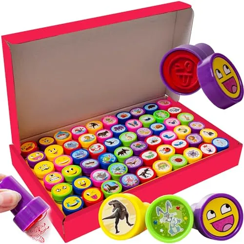 Stempelset für Kinder - Selbstfärbende Tiere und Dinosaurier - Basteln mit 60 kreativen Stempeln für Kinder, die spielerisch die Sprachentwicklung fördern und die Kreativität anregen. Ideal zum Dekorieren von Malbüchern und Grußkarten!