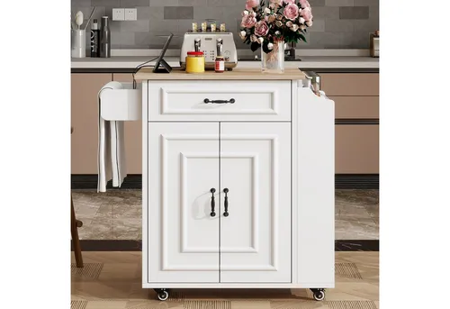 REDOM Servierwagen Aufbewahrungsschrank 66x90x60 cm klappbar in Weiß, (Speisewagen, Buffetschrank, 1 St., mit einer Schublade und zwei Türen), Servierwagen mit Arbeitsfläche