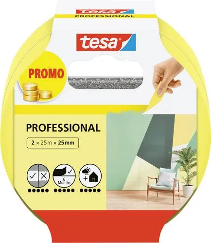 Tesa Professional 56212-00000-02 Malerabdeckband Gelb (L x B) 50m x 25mm 2St.
