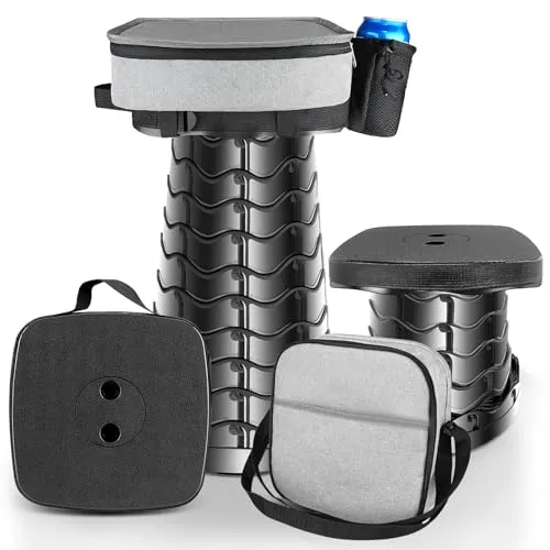 HOVIBU Tragbarer Klapphocker mit Kissen und Getränkehalter - Gartenhocker, höhenverstellbar von 2,4 bis 18 Zoll, mit 485 lb Tragfähigkeit und praktischem Getränkehalter für Komfort bei Outdoor-Aktivitäten.