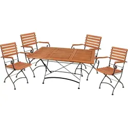 Tischgruppe WIEN 5-tlg. - Schwarz/Braun - Gartenmöbel-Set mit ausziehbarem Tisch und 4 klappbaren Stühlen aus hochwertigem Stahl und Eukalyptus Holz. Ideal für gesellige Stunden im Freien, platzsparend und elegant.