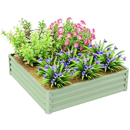 Outsunny Hochbeet, Blumenkasten, Gemüsebeet, Pflanzkasten, Kräuterbeet für Garten, Terrasse, Balkon, Stahl, Grün, 120 x 120 x 30 cm
