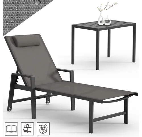 Mucola Gartenliege Aluminium Relaxliege Set mit Beistelltisch - Gartenliegen Set mit 5-fach verstellbarer Rückenlehne für optimalen Komfort, wetterfest und UV-beständig, ideal für entspannende Stunden im Garten.