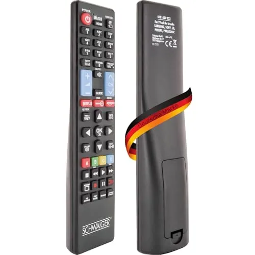 SCHWAIGER 715712 Universal Fernbedienung Ersatzfernbedienung Remote Control TV-Fernbedienung 49 Tasten Vorprogrammiert Anlernbar Smart für alle Fernseher