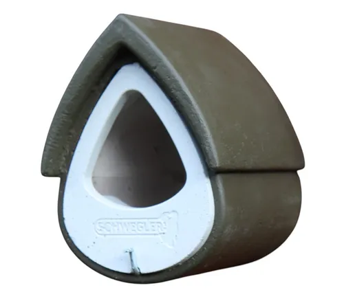 Naturschutzprodukt Nistkasten Halbhöhle 2MR grün-grau - Traditioneller Nistkasten zur Wandmontage, ideal für Vögel. Mit ovaler Form und robustem Holzbeton für langlebigen Einsatz im Garten.