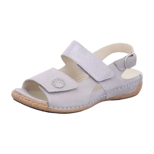 Waldläufer Komfort Sandalen Heliett Damen - Bequeme Sandalen in Grau, Größe 36 EU - Wanderschuhe mit Komfortweite H, ideal für breitere Füße. Aus hochwertigem Nubukleder, verstellbare Klettverschlüsse und herausnehmbares Fußbett für individuelles Wohlbefinden.