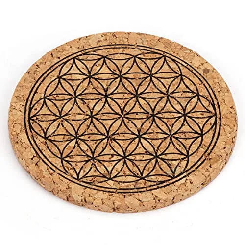 NKlaus 1 x 100% Natur Kork Wiederverwendbare Untersetzer 9cm Blume des Lebens aus Kork für Tassen Glas Getränkeuntersetzer rund 12988