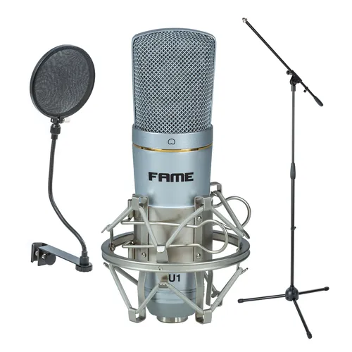 Fame Audio Starter Bundle - Set - Komplettes Mikrofon-Set für Podcasting, Streaming und Gaming. Inklusive USB Mikrofon mit Plug & Play, Poppschutz und robustem Stativ. Ideal für Einsteiger und professionelle Anwendungen.
